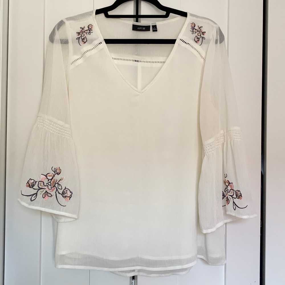 Apt.9 Bell Sleeve Blouse with Roses